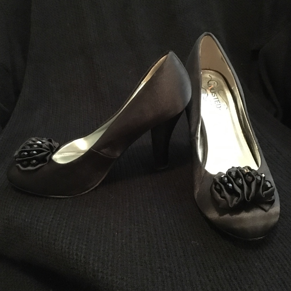 Black heels with beaded embellishment